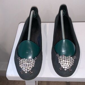 GIUSEPPE ZANOTTI BALLET FLATS GREY SUEDE WOMEN SIZE 39.5/9.5 Crystal Embellished